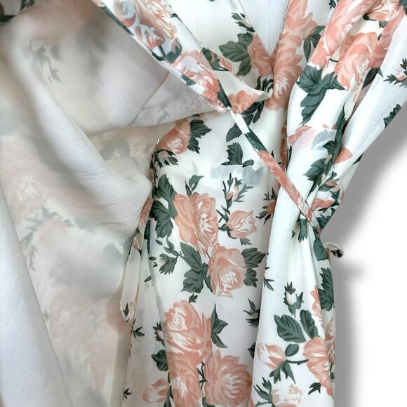 Lovers + Friends x Revolve NWOT Pink Floral Flutter Wrap Tie Mini Dress Small - Picture 5 of 9